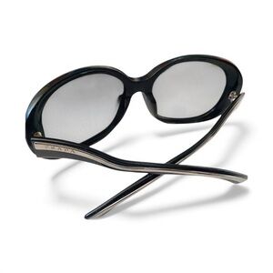 NIB PRADA Black & Silver Swivel Arm Oval Frame Sunglasses in Black